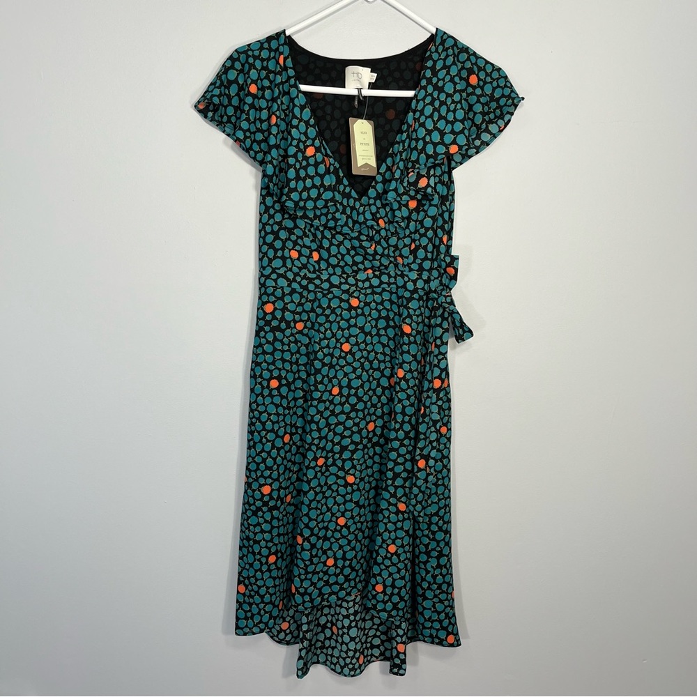 NEW Anthropologie HD In Paris Dress Womens 2 Blue Green Wrap Ruffle High Low